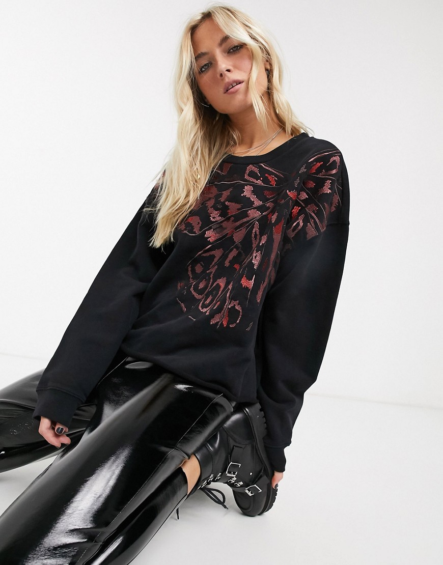 AllSaints - Sweatshirt met vlinderprint-Zwart