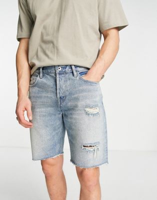 AllSaints switch ripped shorts in light wash