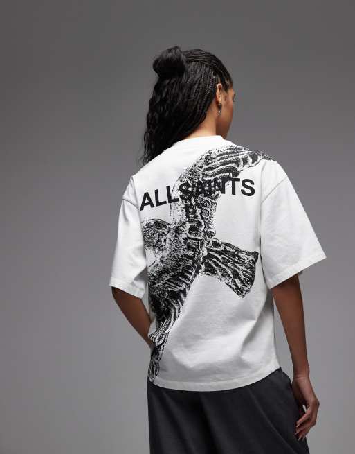 AllSaints – Swoop Amelie – Biały T-shirt z grafiką na plecach, 4 z 4