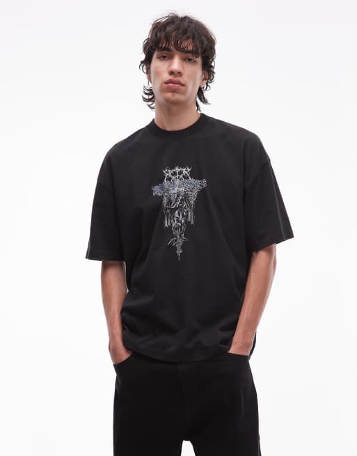 Allsaints swords graphic t-shirt in washed black, 3 of 5