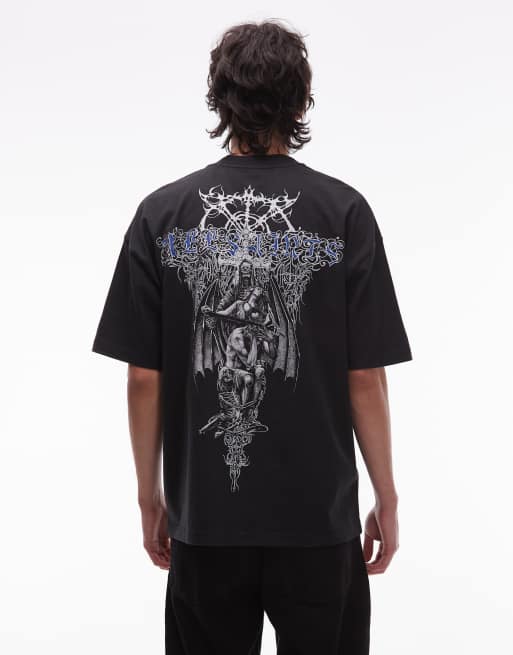 AllSaints - Swords - T-shirt color nero slavato con grafica