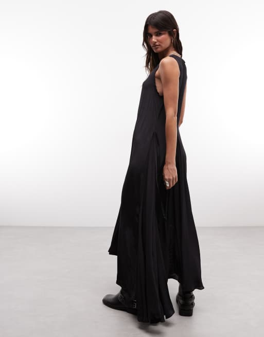 AllSaints Sybil robe midi noire à col V, froncée et à volants, 3 de 4