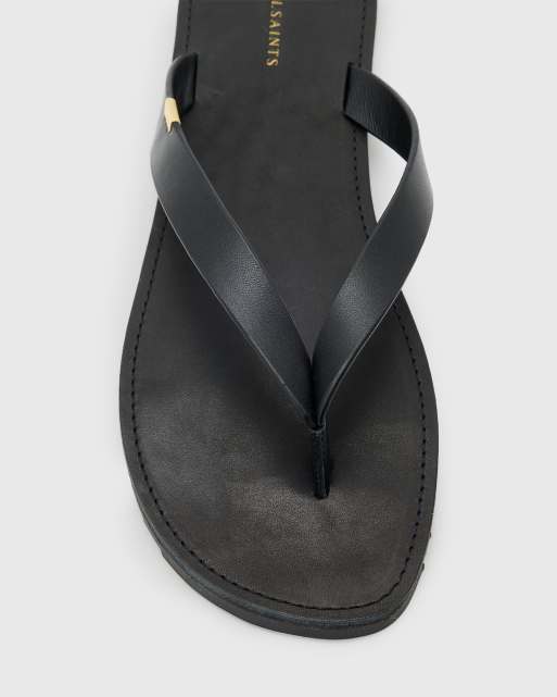 AllSaints Sydney leather thong sandals in black, 4 of 4