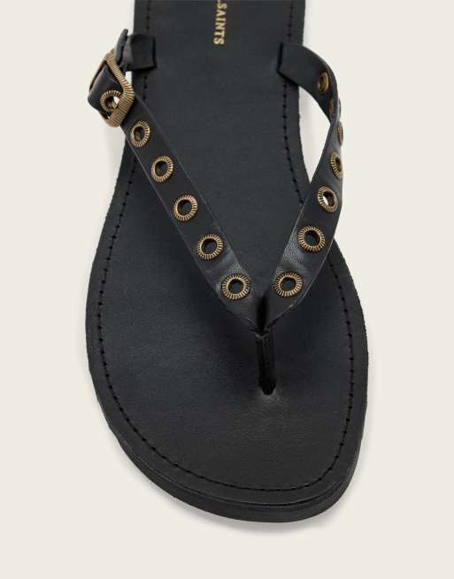 AllSaints - Sydney - Leren teenslippers met oogjes in zwart, 4 van 4