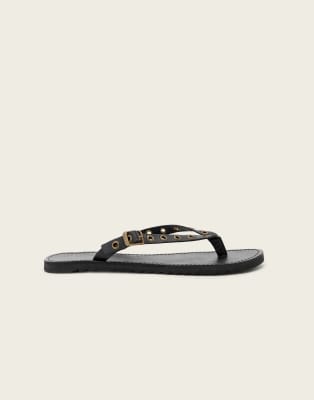 Sydney - Sandales en cuir style tongs avec aillets - Noir 39