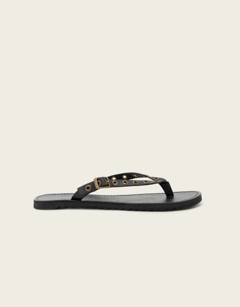 AllSaints - Sydney - Sandali infradito in pelle neri con occhielli - view 1