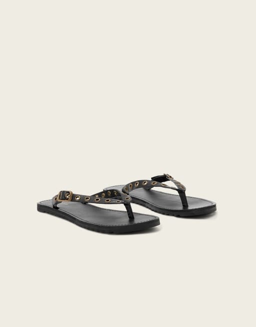 AllSaints – Sydney – Svarta flip flops i läder med öljetter, 2 av 4