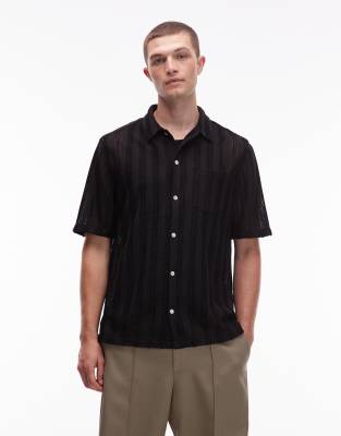 AllSaints Allsaints Sylvan sheer stripe shirt in black