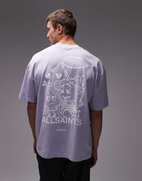AllSaints – Syrénlila t-shirt med Breakup-tryck baktill - view 1