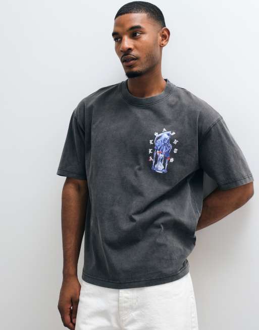 AllSaints T-shirt à logo graphique, manches courtes, avec imprimé au dos, noir délavé, 2 de 5