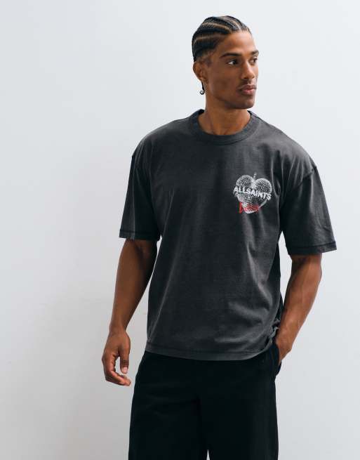 AllSaints T-shirt à manches courtes avec logo graphique et imprimé au dos en noir délavé, 2 de 5