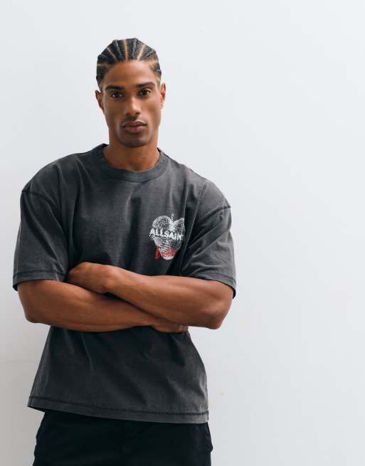 AllSaints T-shirt à manches courtes avec logo graphique et imprimé au dos en noir délavé, 4 de 5