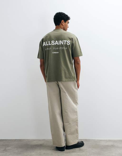 AllSaints T-shirt à manches courtes avec logo graphique et imprimé au dos en vert foncé, 4 de 5