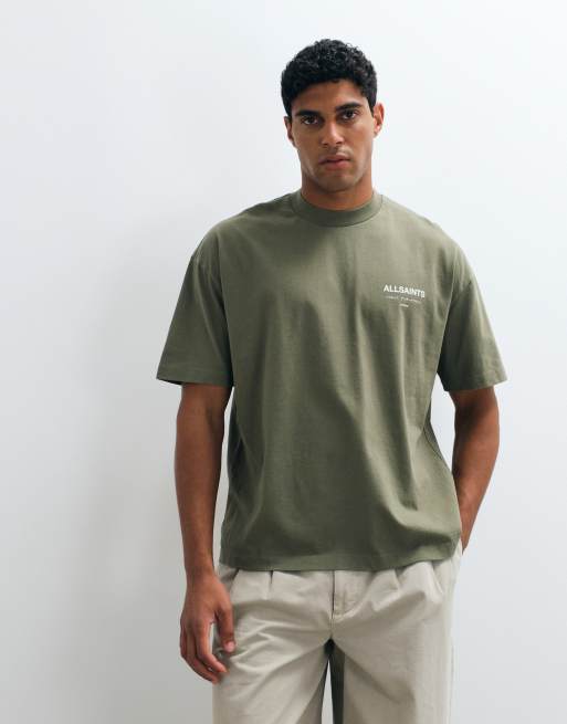 AllSaints T-shirt à manches courtes avec logo graphique et imprimé au dos en vert foncé, 5 de 5