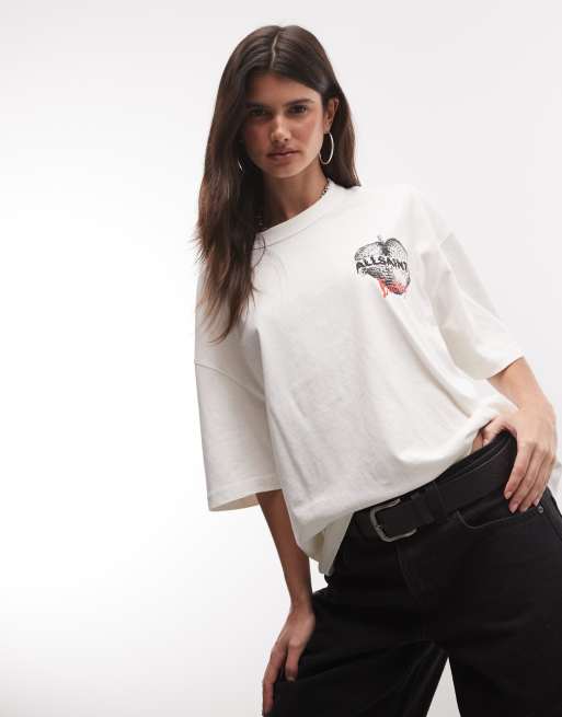 AllSaints T-shirt a maniche corte con logo grafico e stampa sul retro bianca, 2 di 4