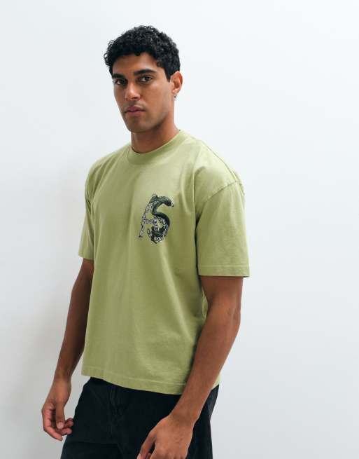 AllSaints T-shirt a maniche corte con logo grafico e stampa sul retro, verde kaki, 5 di 5