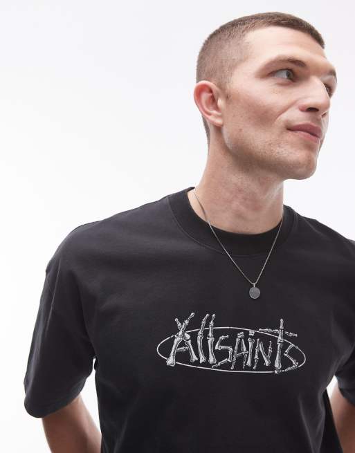 AllSaints - T-shirt avec imprimé sternum au dos - Noir délavé