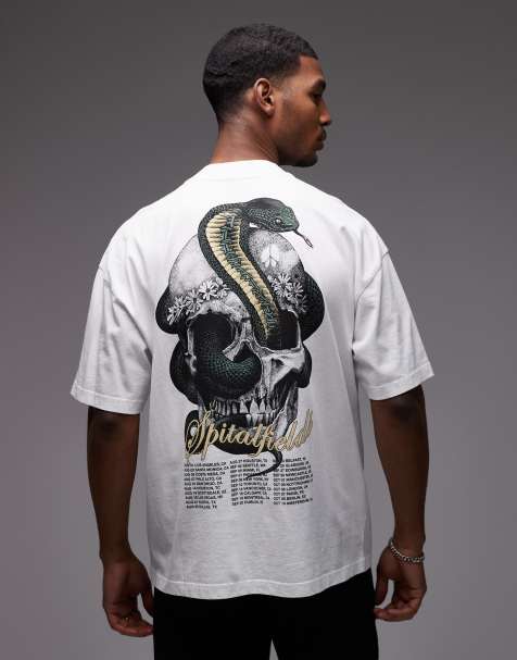 AllSaints - T-shirt color gesso con stampa di teschio e serpente - view 1