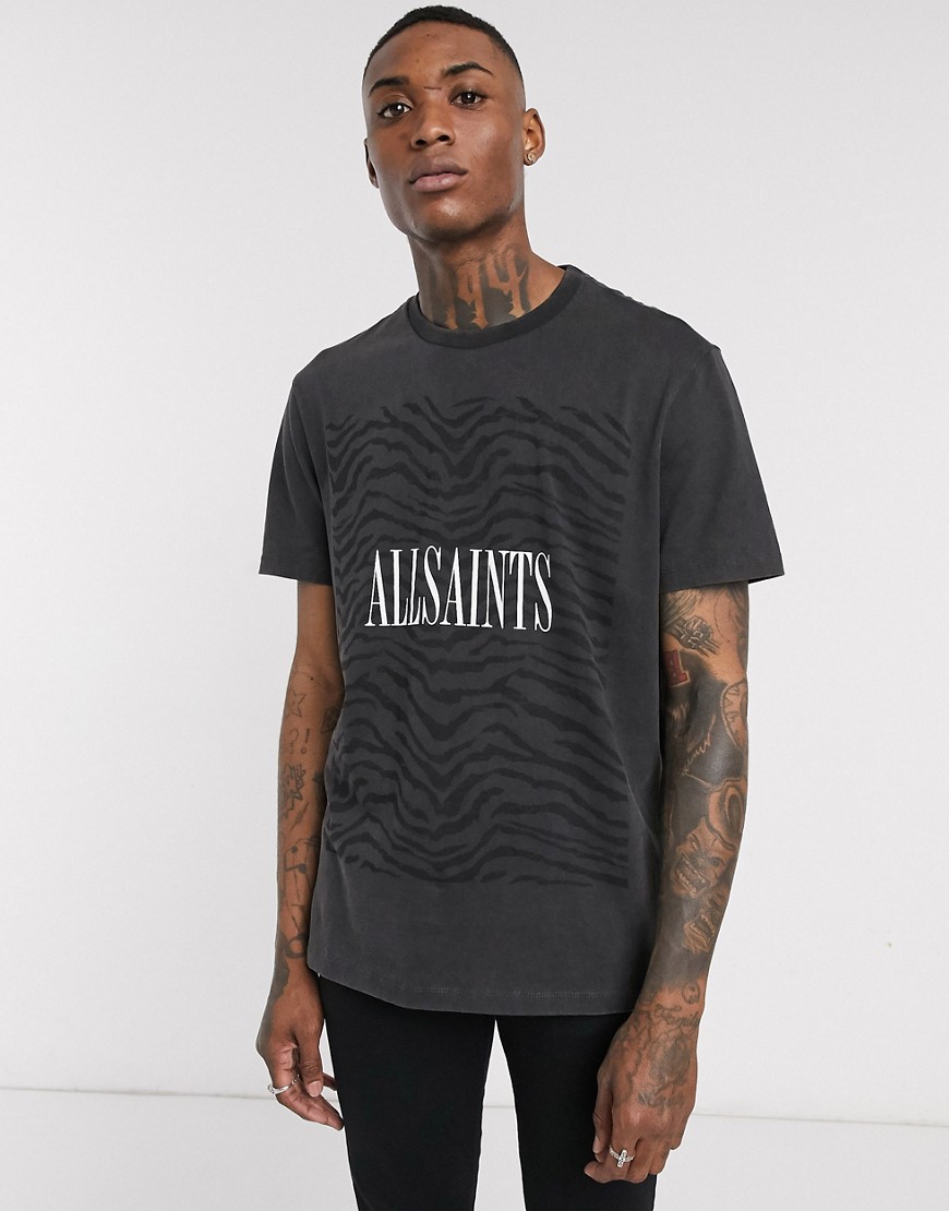 AllSaints - T-shirt con logo oversize e stampa zebrata nero vintage