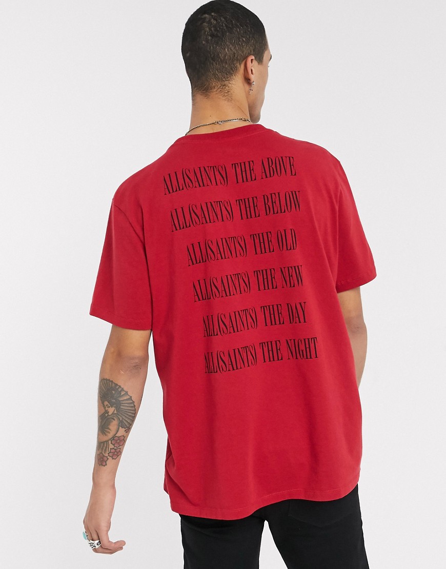 AllSaints - T-shirt girocollo rossa con logo-Rosso