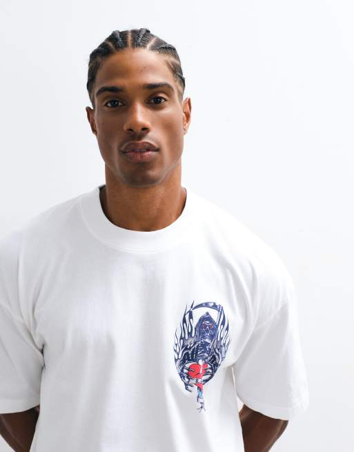 AllSaints T-shirt in cotone a maniche corte con logo grafico e stampa sul retro bianca, 2 di 5