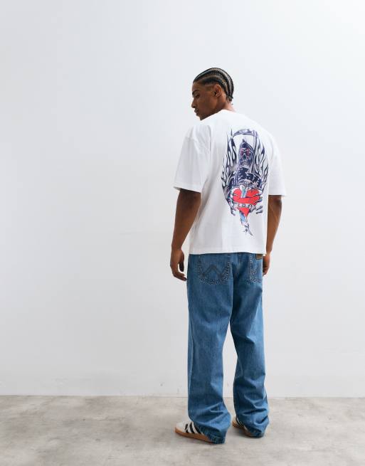 AllSaints T-shirt in cotone a maniche corte con logo grafico e stampa sul retro bianca, 5 di 5