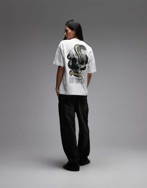 AllSaints - T-shirt met grafische slangenprint in krijtwit, 3 van 4