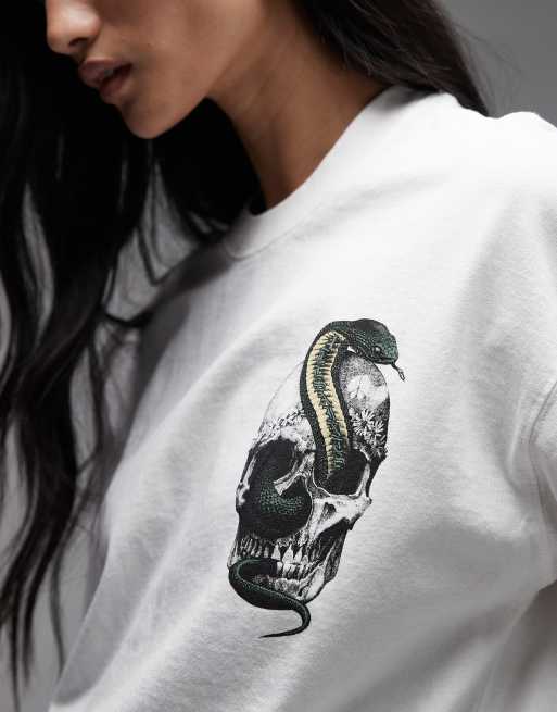 AllSaints - T-shirt met grafische slangenprint in krijtwit, 4 van 4