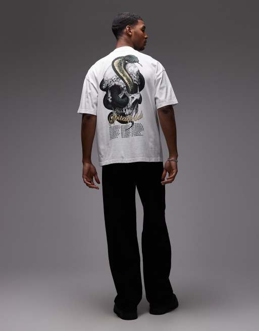 AllSaints - T-shirt met grafische slangenprint in krijtwit, 2 van 5