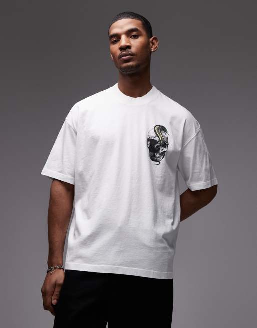 AllSaints - T-shirt met grafische slangenprint in krijtwit, 3 van 5