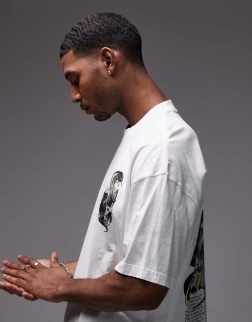 AllSaints - T-shirt met grafische slangenprint in krijtwit, 4 van 5
