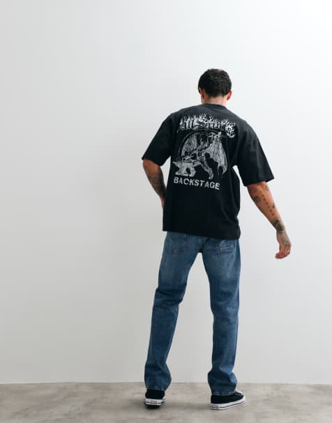 AllSaints T-shirt met korte mouwen, grafisch logo en print op de rug in gewassen zwart - view 1