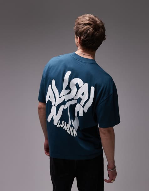 AllSaints - T-shirt met Orlando-print op de achterkant in blauw - view 1