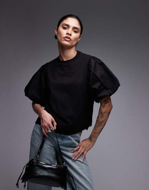AllSaints - T-shirt met pofmouwen in zwart , 2 van 4