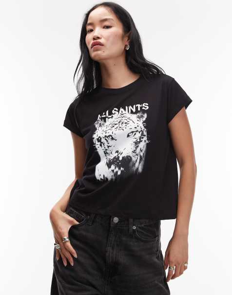 AllSaints - T-shirt nera con stampa di tigre - view 1