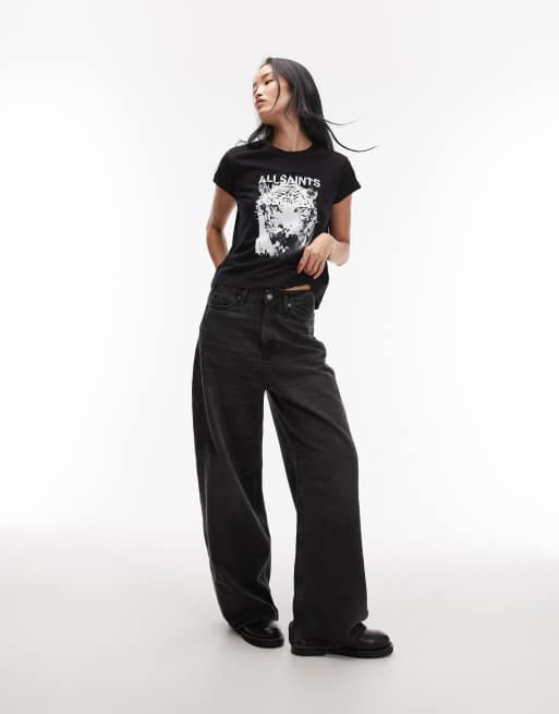AllSaints - T-shirt nera con stampa di tigre, 3 di 4