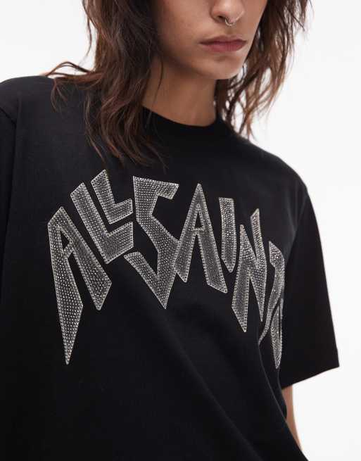 AllSaints - T-shirt oversize à logo ornementé - Noir, 2 de 4