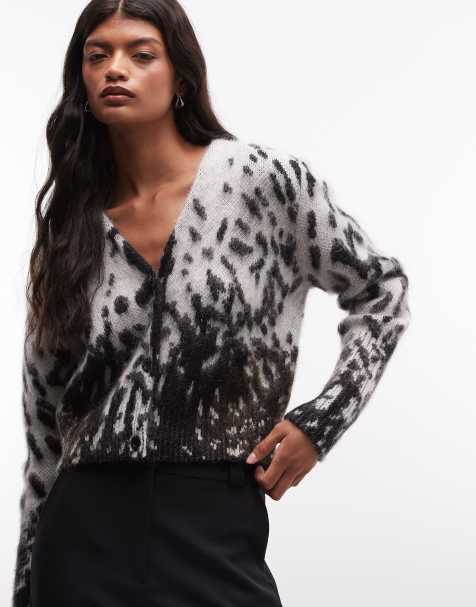 AllSaints Tabby printed knit cardigan in black/white - view 1