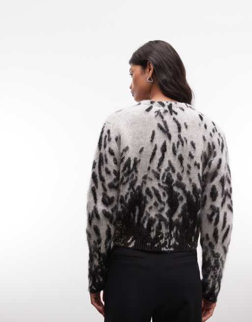 AllSaints Tabby printed knit cardigan in black/white, 3 of 4