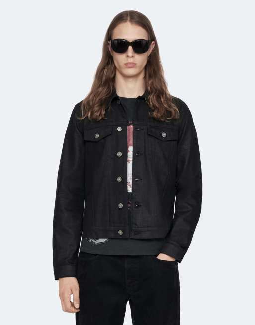 AllSaints taillierte Trucker-Jacke in schwarz gewachst, 4 von 6
