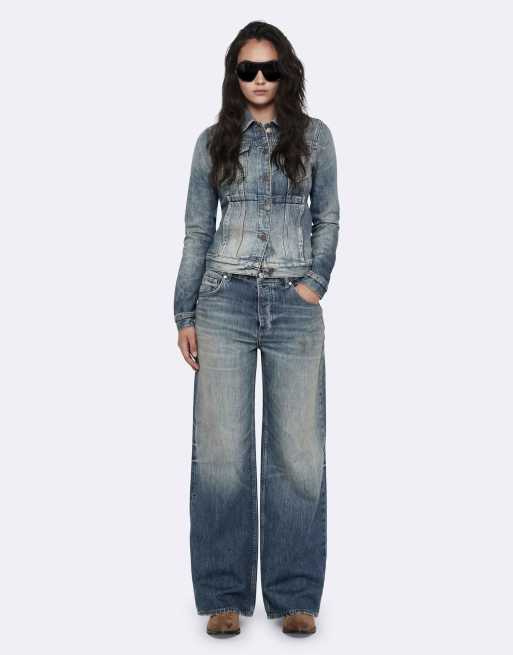 AllSaints taillierte Trucker-Jacke in Vintage-Indigo, 1 von 6
