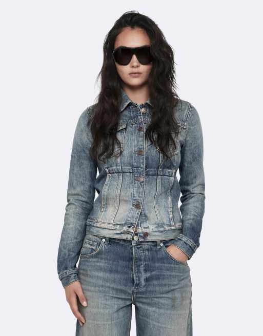 AllSaints taillierte Trucker-Jacke in Vintage-Indigo, 4 von 6