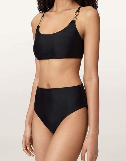 AllSaints talaria high waisted bikini bottom in black, 3 of 4