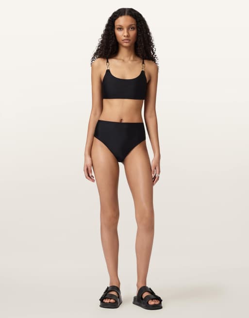 AllSaints talaria high waisted bikini bottom in black, 4 of 4