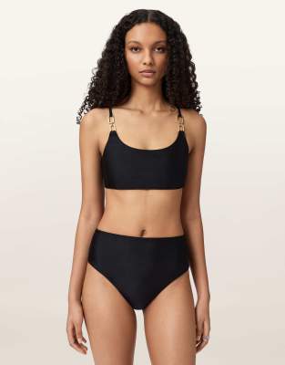 Allsaints Talaria Detailed Straps Scoop Neck Bikini Top In Black