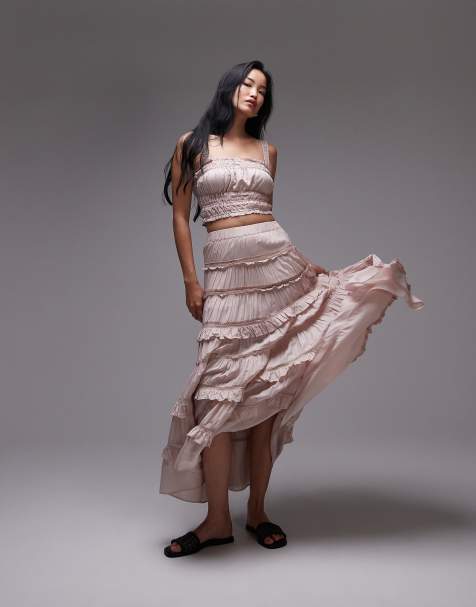 Allsaints talia skirt in mauve pink