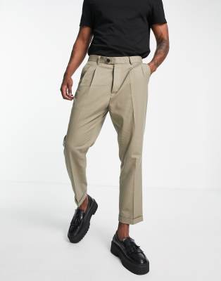 AllSaints tallis tapered trouser in tan - ASOS Price Checker