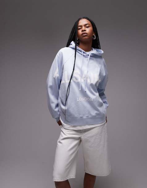 AllSaints Talon Biggy tonal logo hoodie in barely blue - view 1