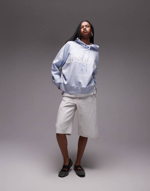 AllSaints Talon Biggy tonal logo hoodie in barely blue, 2 of 4