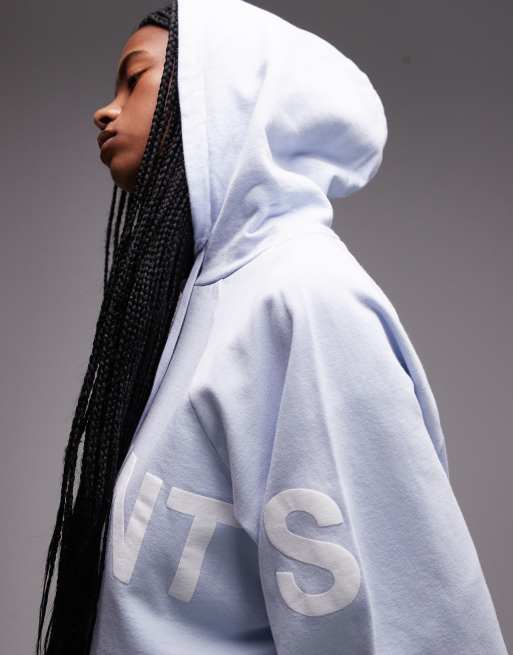 AllSaints Talon Biggy tonal logo hoodie in barely blue, 3 of 4
